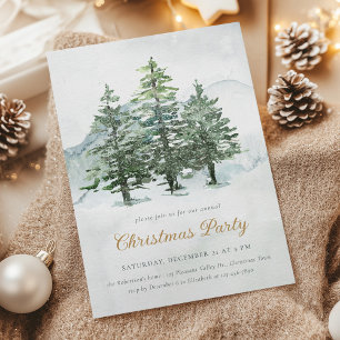 Watercolor Pine Forest Christmas Party Invitation