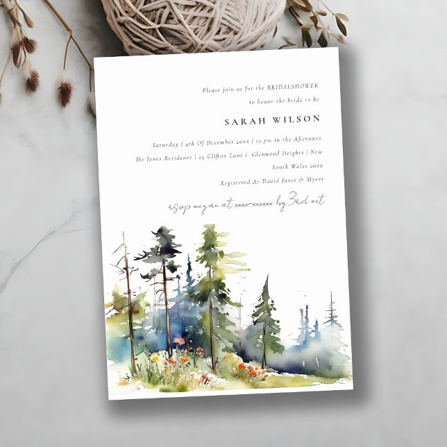 Watercolor Pine Forest Landscape Bridal Shower Invitation (Creator Uploaded)