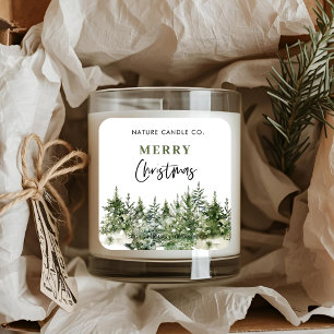 Watercolor Pine Forest Merry Christmas Candle  Square Sticker