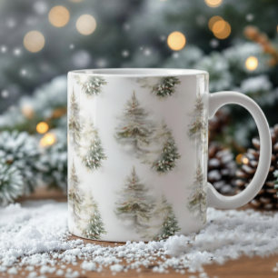 Watercolor Pine Forest Mug  Winter Holiday tea Mug