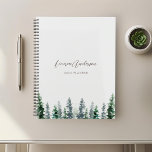 Watercolor Pine Forest on Grey 2024 Planner<br><div class="desc">Custom-designed spiral planner featuring watercolor pine trees design with custom name and text on light grey colour background.</div>