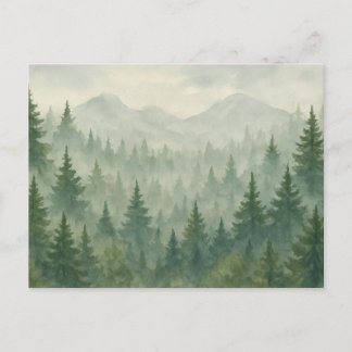 Watercolor Pine Forest Postcard – Green Mountain