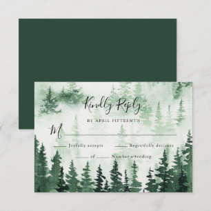 Watercolor Pine Forest Wedding RSVP card