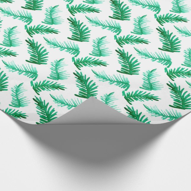 Watercolor pine green leaves pattern wrapping paper (Corner)
