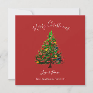 Watercolor Pine Merry Christmas Tree  Holiday Card