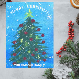 Watercolor Pine Merry Christmas Tree  Holiday Card