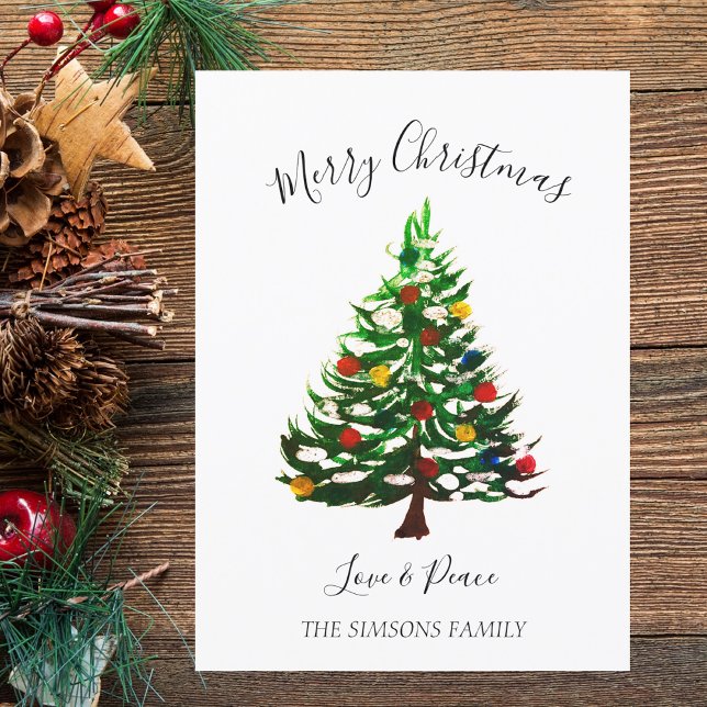 Watercolor Pine Merry Christmas Tree  Holiday Card (Creator Uploaded)