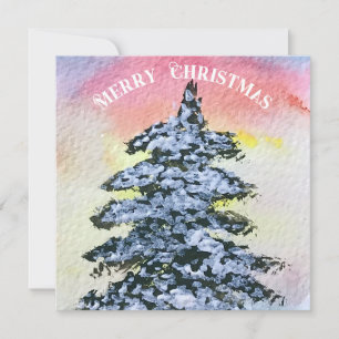 Watercolor Pine Merry Christmas Tree  Holiday Card