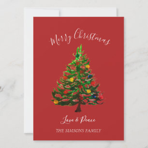 Watercolor Pine Merry Christmas Tree Holiday Card