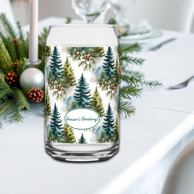 Watercolor Pine Pattern Elegant Winter Can Glass (Creator Uploaded)