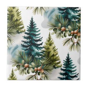 Watercolor Pine Pattern Elegant Winter Ceramic Tile