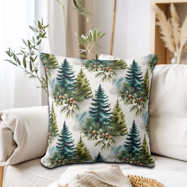 Watercolor Pine Pattern Elegant Winter Cushion (Creator Uploaded)