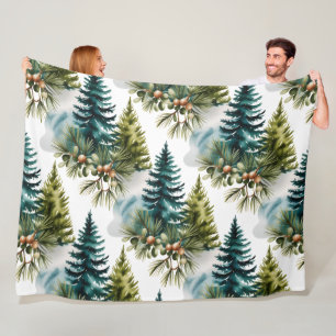Watercolor Pine Pattern Elegant Winter Fleece Blanket
