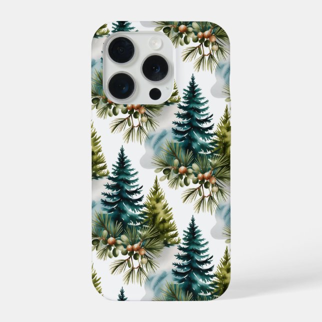 Watercolor Pine Pattern Elegant Winter  iPhone Case (Back)