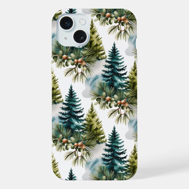 Watercolor Pine Pattern Elegant Winter  iPhone Case (Back)