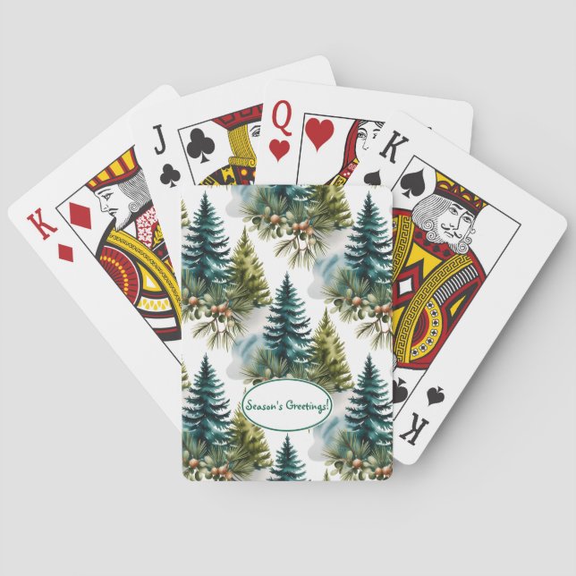 Watercolor Pine Pattern Elegant Winter Playing Cards (Back)