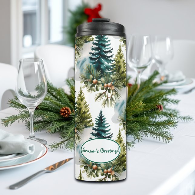 Watercolor Pine Pattern Elegant Winter Thermal Tumbler (Creator Uploaded)