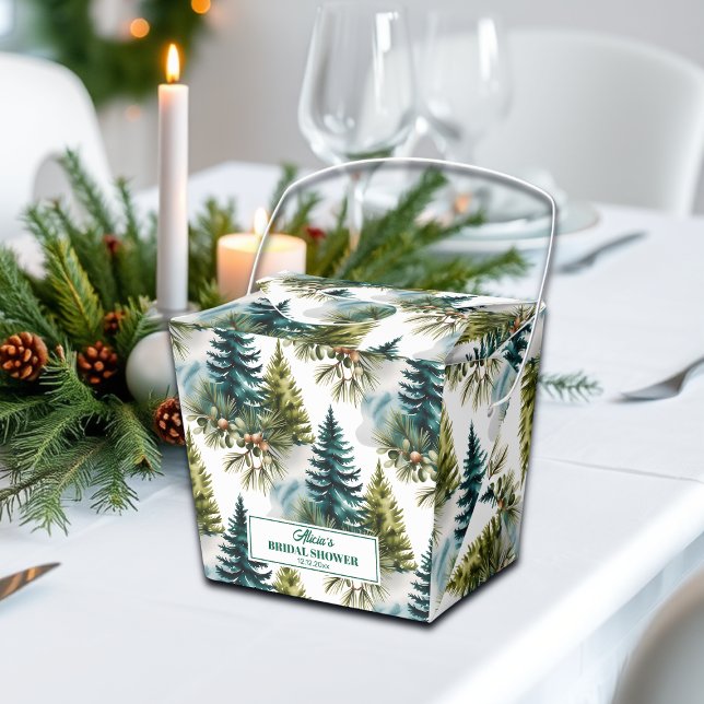 Watercolor Pine Pattern Winter Bridal Shower Favour Box (Creator Uploaded)