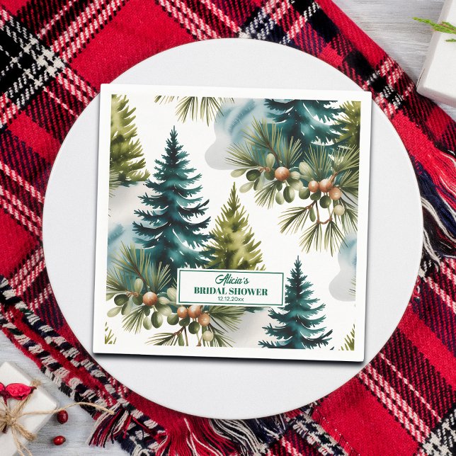 Watercolor Pine Pattern Winter Bridal Shower Napkin (Creator Uploaded)