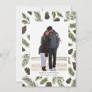 Watercolor Pine Sprigs Christmas Photo Card