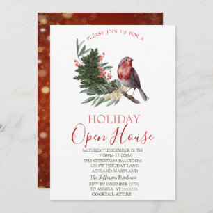 Watercolor Pine Tree Branch Cardinal Open House  Invitation