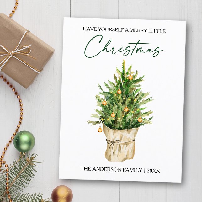 Watercolor Pine Tree Calligraphy Ink Holiday (Customize to change your personalized text size or text style)