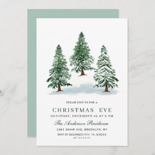 Watercolor Pine Tree Chic Christmas Eve Holiday Invitation