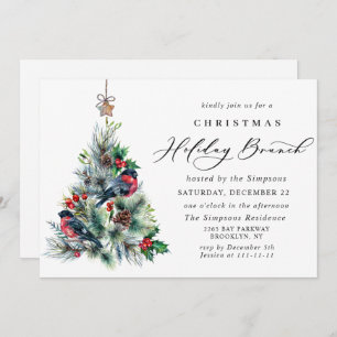 Watercolor Pine Tree Chic Christmas HOLIDAY BRUNCH Invitation