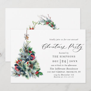 Watercolor Pine Tree Chic Christmas Holiday Party Invitation