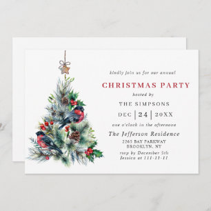 Watercolor Pine Tree Chic Christmas Holiday Party Invitation