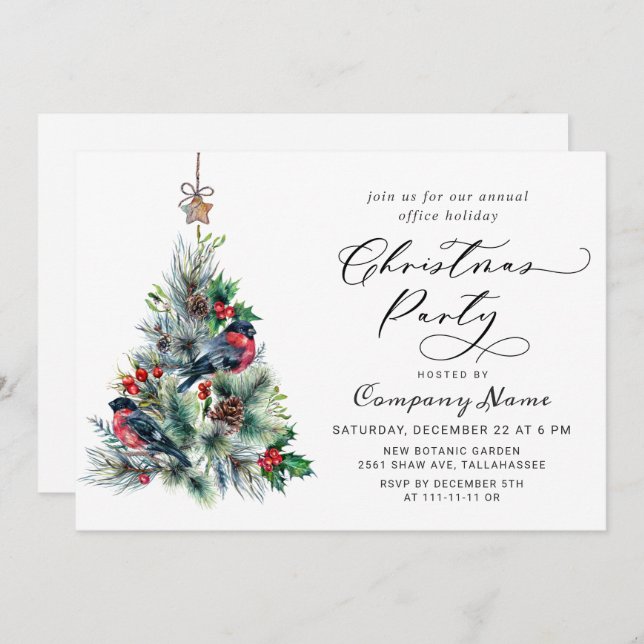 Watercolor Pine Tree Chic Christmas Holiday Party Invitation (Front/Back)