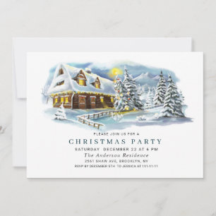Watercolor Pine Tree Chic Christmas Holiday Party Invitation