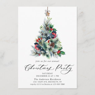 Watercolor Pine Tree Chic Christmas Holiday Party Invitation