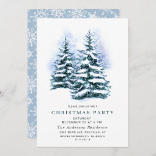 Watercolor Pine Tree Chic Christmas Holiday Party Invitation