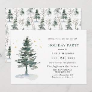 Watercolor Pine Tree Chic Christmas Holiday Party Invitation