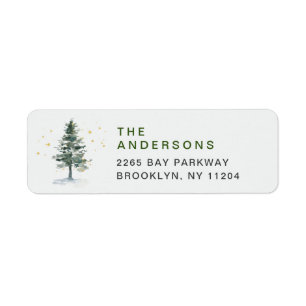 Watercolor Pine Tree Chic Christmas Return Address Label