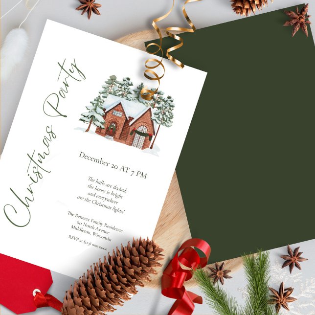 Watercolor Pine Tree Christmas Dinner Invitation (Creator Uploaded)