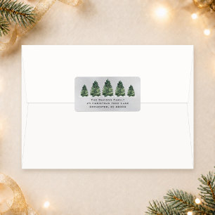 Watercolor Pine Tree Christmas Family Address Label