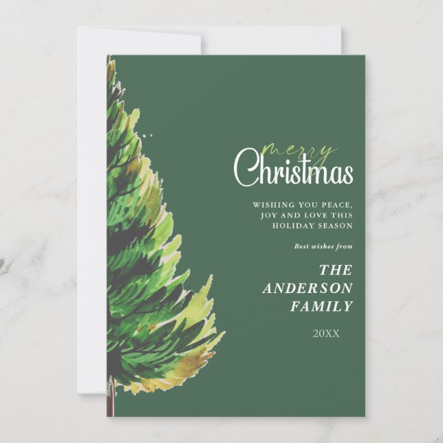 Watercolor Pine Tree Christmas Greeting Holiday Card (Front)