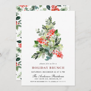 Watercolor Pine Tree Christmas Holiday Brunch Invitation
