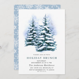 Watercolor Pine Tree Christmas Holiday Brunch Invitation