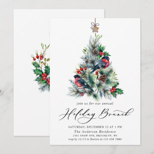 Watercolor Pine Tree Christmas Holiday Brunch Invitation