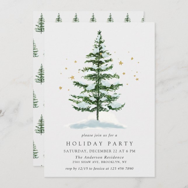 Watercolor Pine Tree Christmas Holiday Invitation (Front/Back)