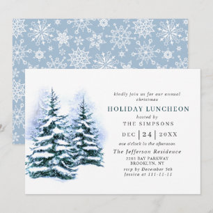 Watercolor Pine Tree Christmas Holiday Luncheon Invitation