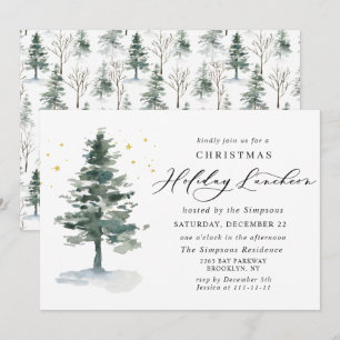 Watercolor Pine Tree Christmas Holiday Luncheon Invitation