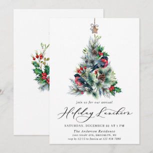 Watercolor Pine Tree Christmas Holiday Luncheon Invitation