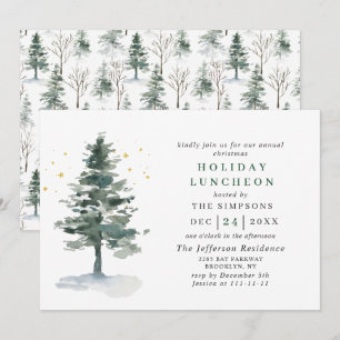 Watercolor Pine Tree Christmas Holiday Luncheon Invitation