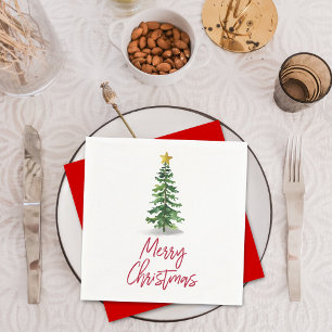 Watercolor Pine Tree Christmas Holiday Napkin