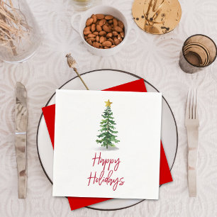 Watercolor Pine Tree Christmas Holiday Napkin