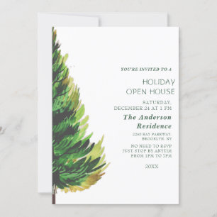 Watercolor Pine Tree Christmas Holiday Open House Invitation